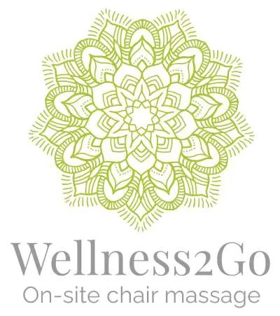 A logo of wellness 2 go on-site chair massage.