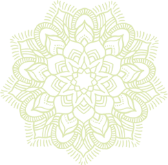 A green background with a large flower design.