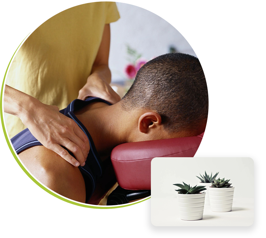 A person is getting their neck checked by an acupuncturist.